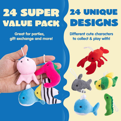 24er Pack Mini-Meerestier-Plüschtiere für Kindergeburtstag