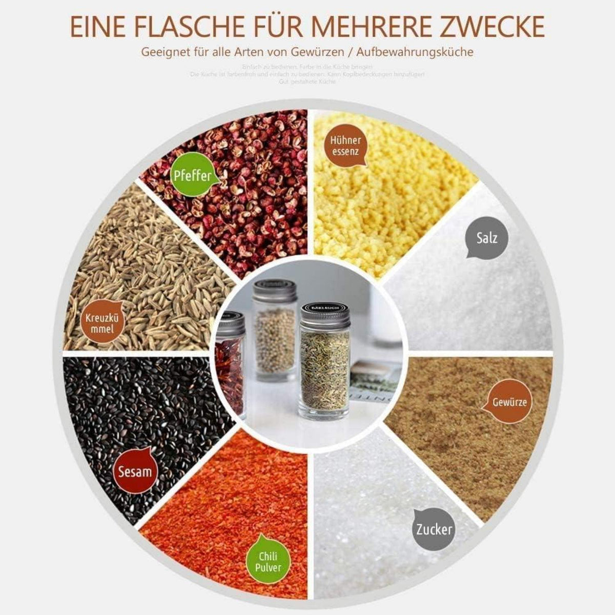 Gewürzkarussell 360° drehbar mit 12 Gewürzgläsern aus Edelstahl