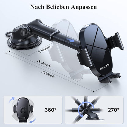 Miracase Handyhalterung Auto Universal - Schwarz, 4-IN-1, Starker Saugnapf, Metallhaken