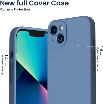 ORNARTO iPhone 13 Hülle + 2 x Schutzfolie Flüssiges Silikon Rundumschutz Blau