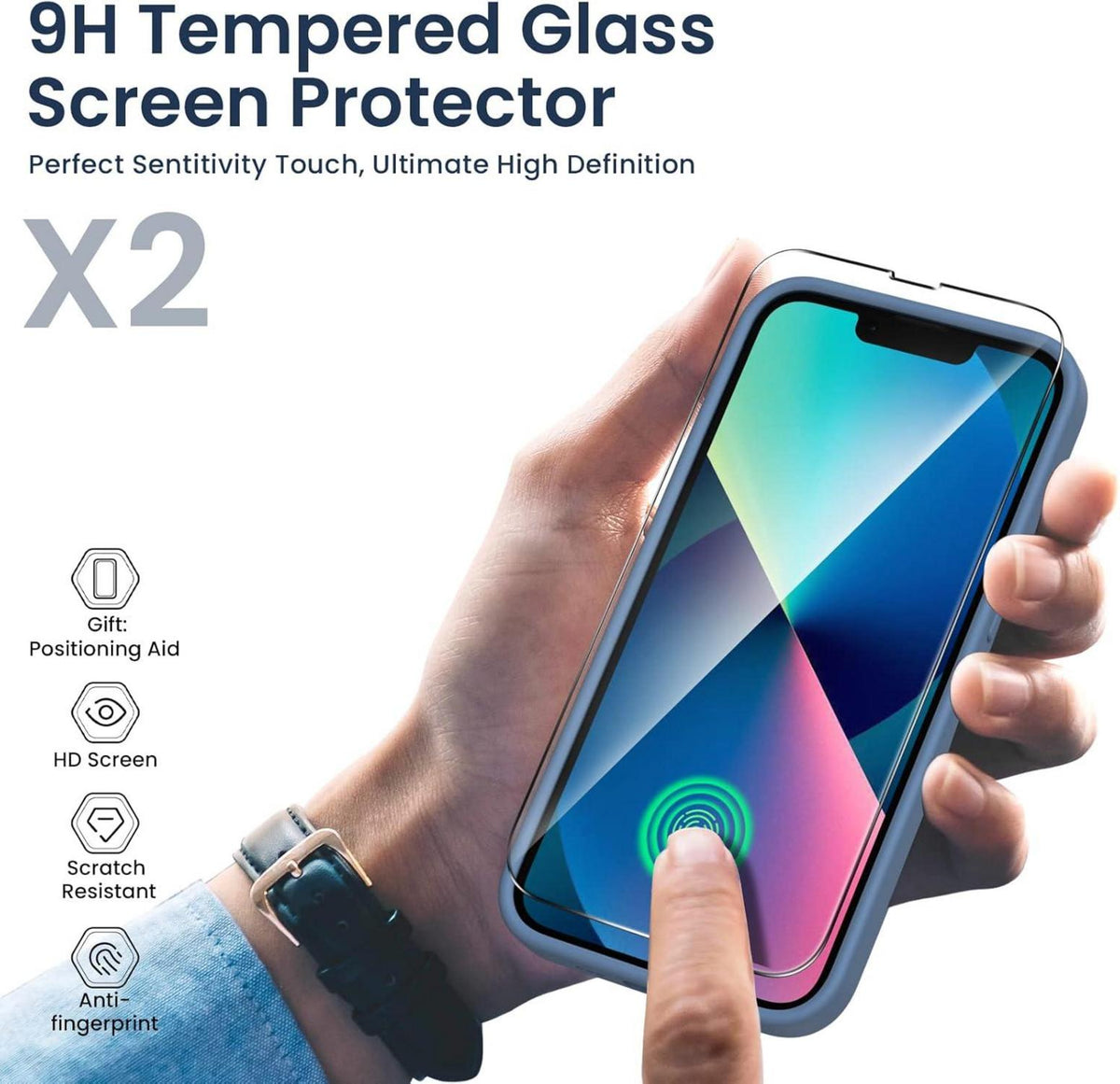 iPhone 13 Hülle Schutzfolie Silikon Gel Case Rundumschutz stoßfest Blau