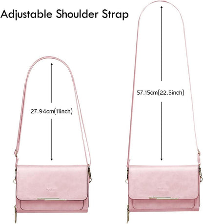 Roulens Damen Klein Handy Umhängetasche PU Leder Crossbody Ölwachs-rosa