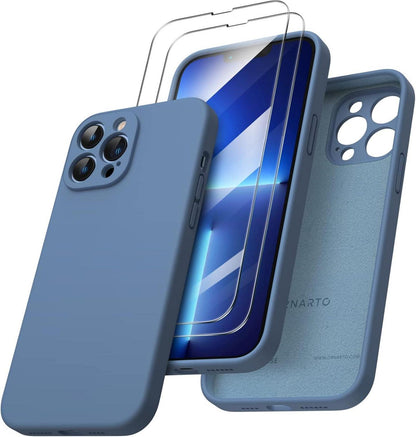 iPhone 13 Pro Max Hülle Silikon Case 2x Schutzfolie stoßfest Blau