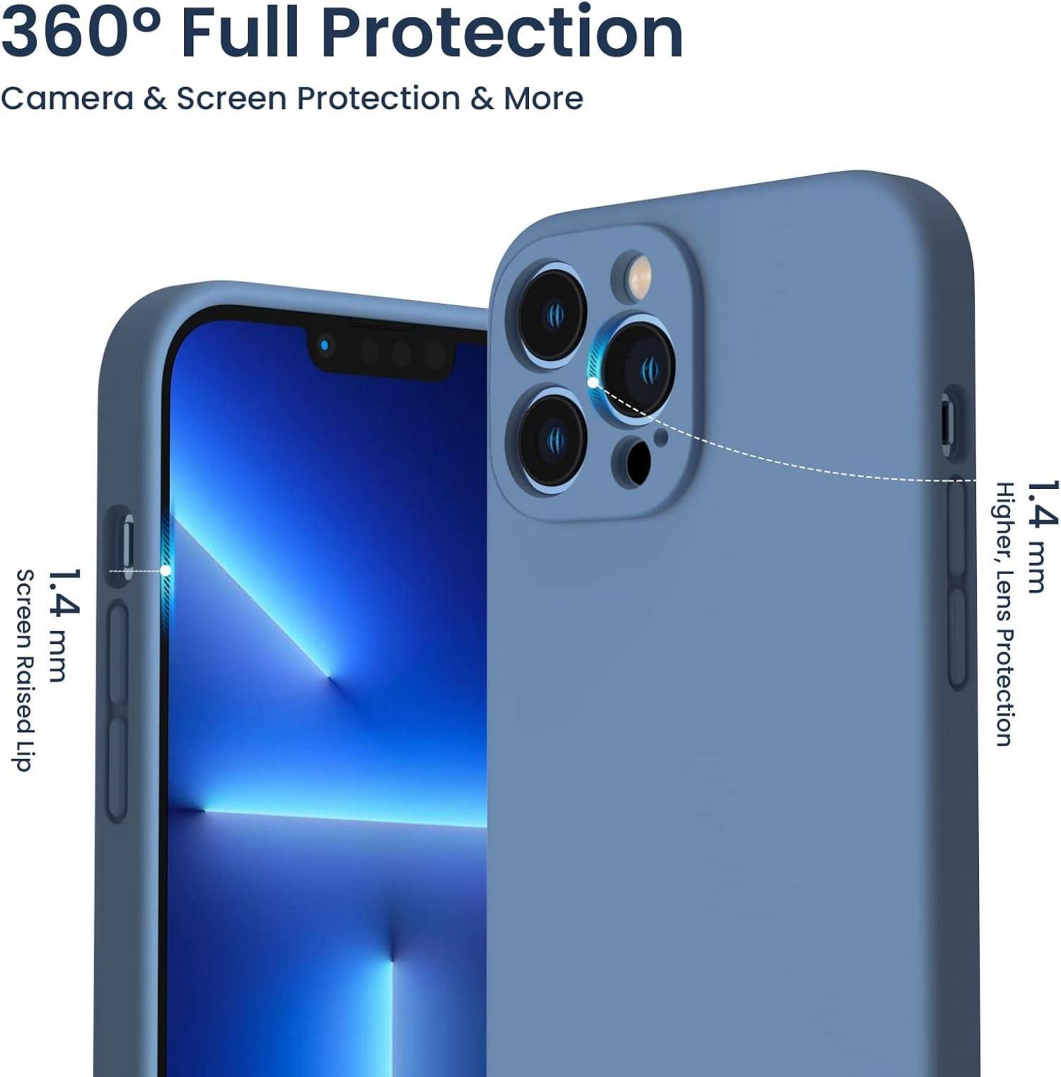 ORNARTO iPhone 13 Pro Max Hülle + 2x Schutzfolie Silikon Gel Rundumschutz Blau
