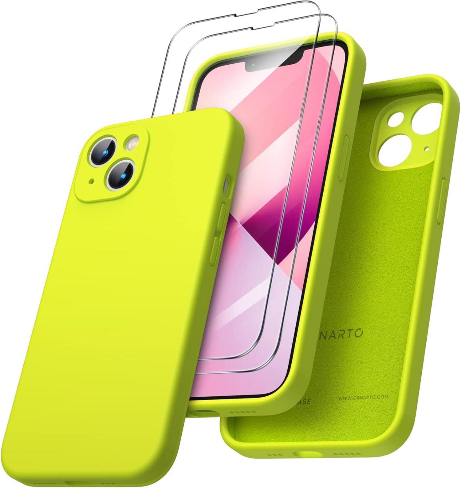 iPhone 13 Hülle Silikon Stoßfest Schutzfolie Set Grün