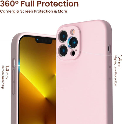 ORNARTO iPhone 13 Pro Max Hülle mit Schutzfolie Silikon Gel Case Rundumschutz in Rosenpulver
