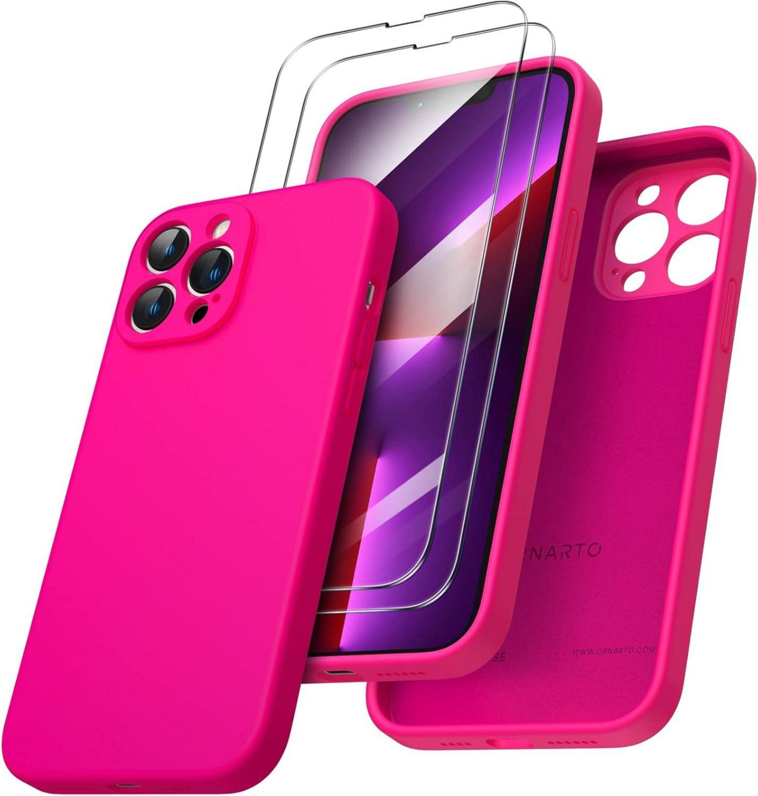 iPhone 13 Pro Max Hülle mit 2 x Schutzfolie Silikon Case - Rosa