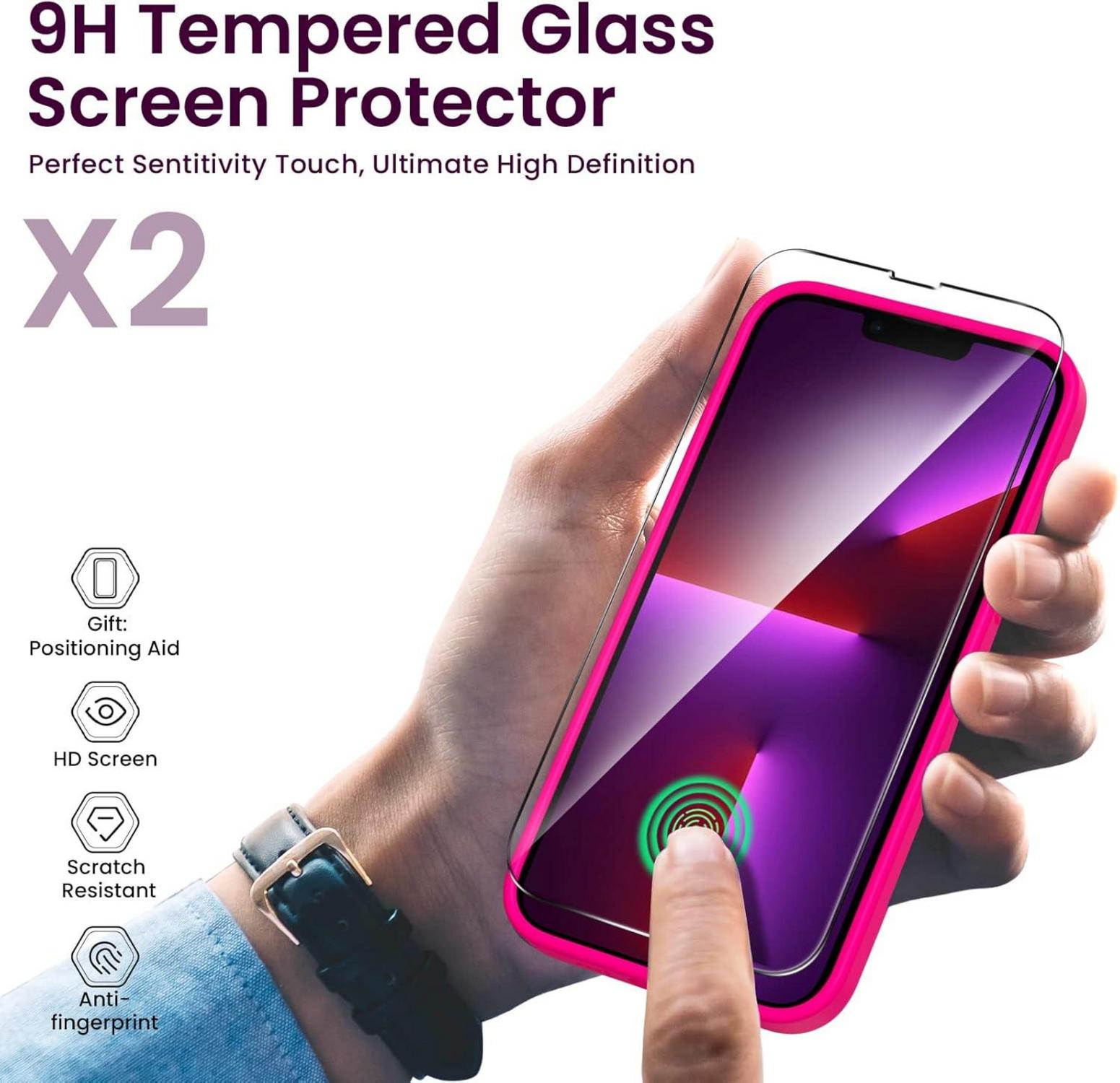 iPhone 13 Pro Max Hülle Silikon Gel Case 2x Schutzfolie stoßfest Leuchtend Rosa