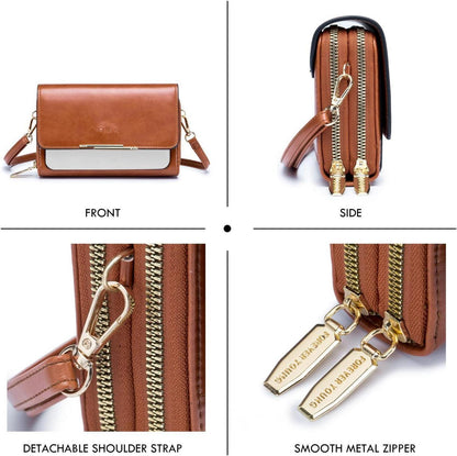 Kleine Umhängetasche Damen PU Leder Handy Schultertasche B-ölwachs-weiß/Braun