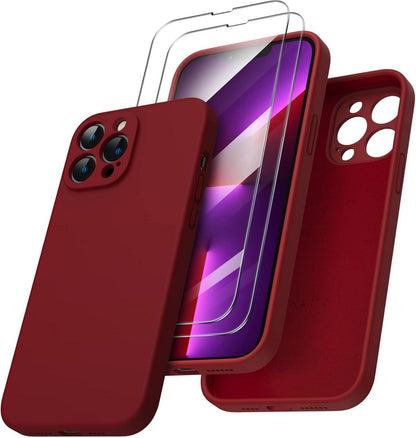 Schutzhülle für iPhone 13 Pro Max mit Silikon Gel und Schutzfolie Rot