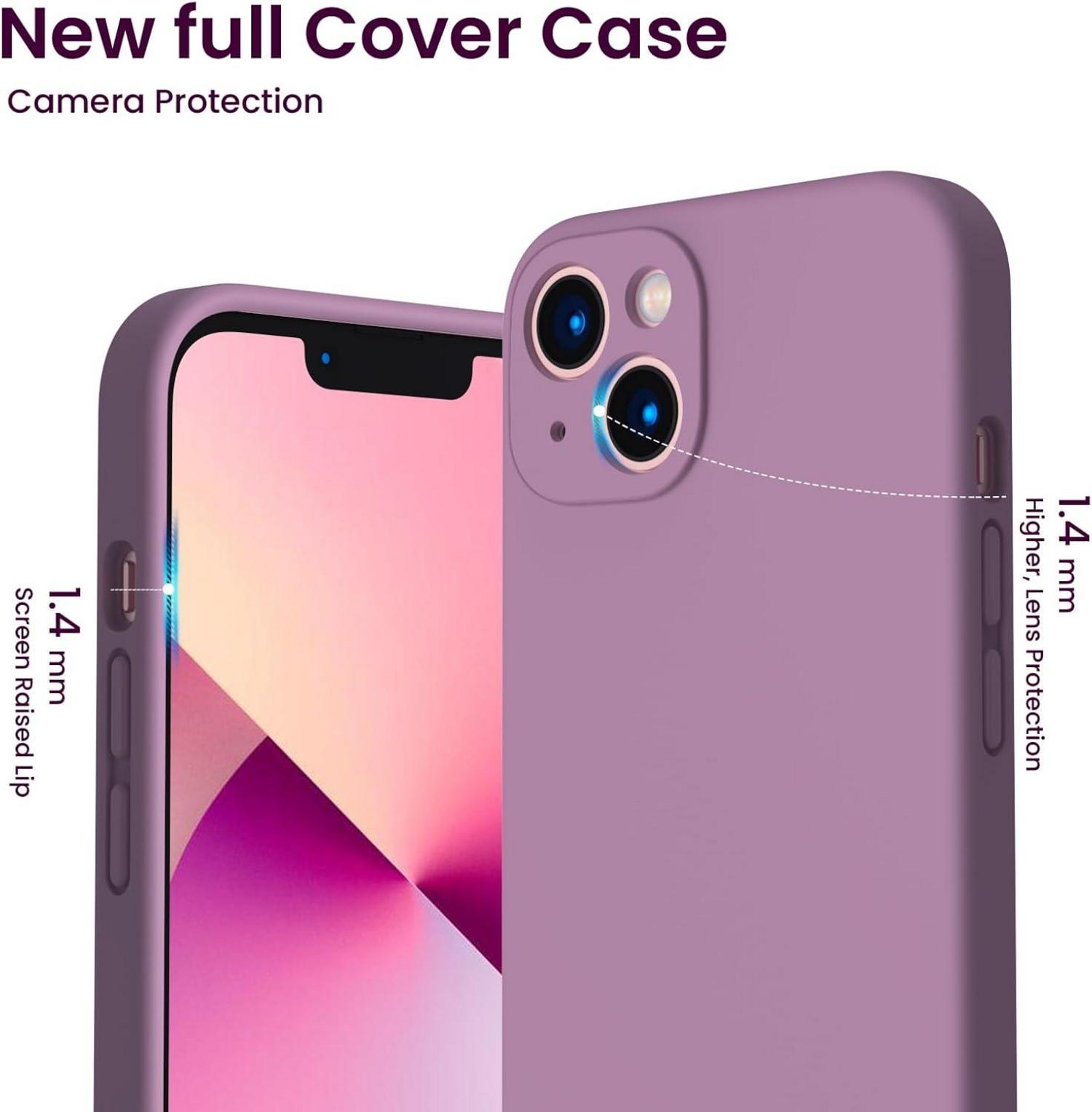 ORNARTO iPhone 13 Hülle mit Schutzfolie und flüssigem Silikon - Lila