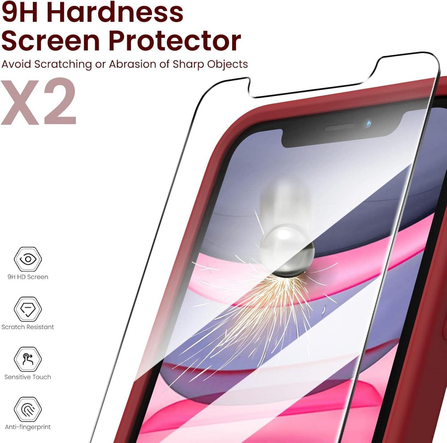 ORNARTO iPhone 11 Hülle Schutzfolie Silikon Case Eckige Kante Rundumschutz Rot