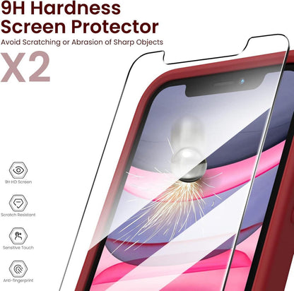 ORNARTO iPhone 11 Hülle Schutzfolie Silikon Case Eckige Kante Rundumschutz Rot