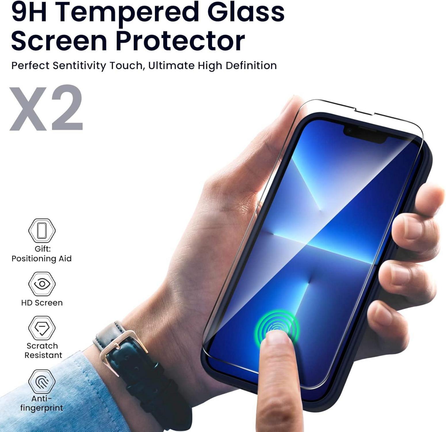 iPhone 13 Pro Max Hülle Schutzfolie Silikon Case Marineblau Rundumschutz