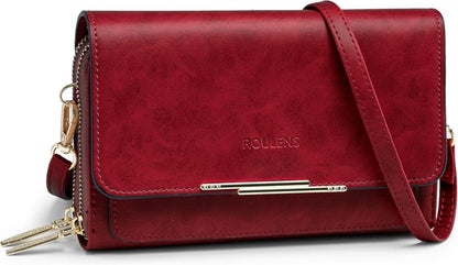 Kleine Damen Umhängetasche PU Leder Crossbody Ölwachs-weinrot