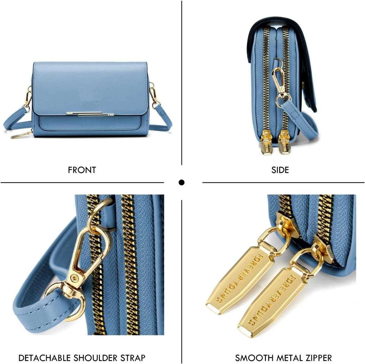 Roulens Damen Klein PU Leder Umhängetasche Crossbody Blau