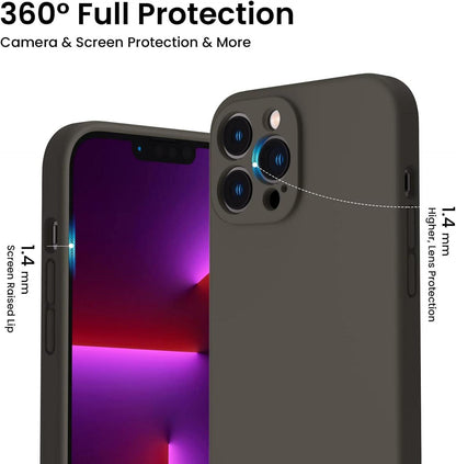 ORNARTO iPhone 13 Pro Max Hülle mit 2 x Schutzfolie, Flüssig Silikon Gel Case, Dunkelbraun