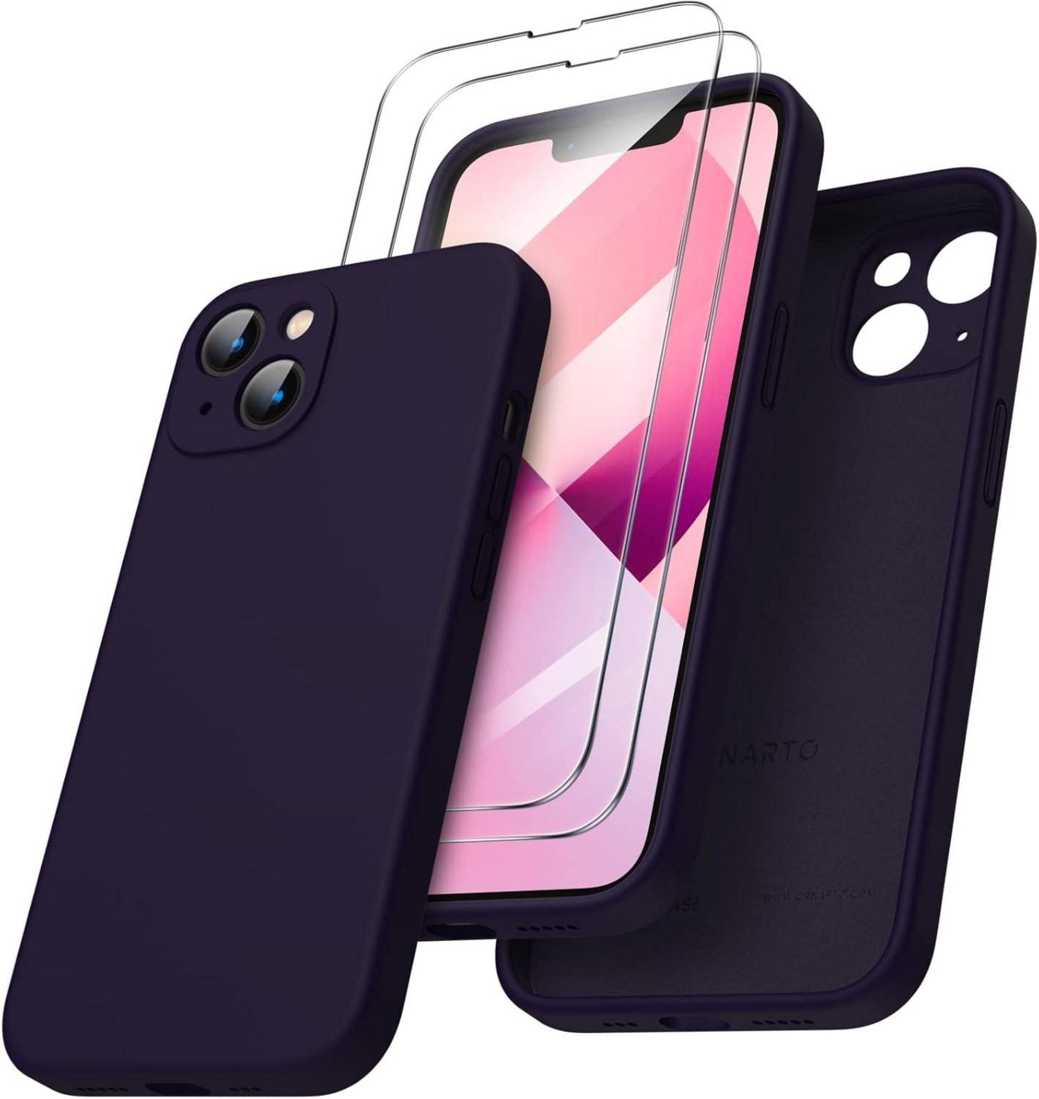Schutzhülle für iPhone 13 mit Schutzfolie, flüssiges Silikon