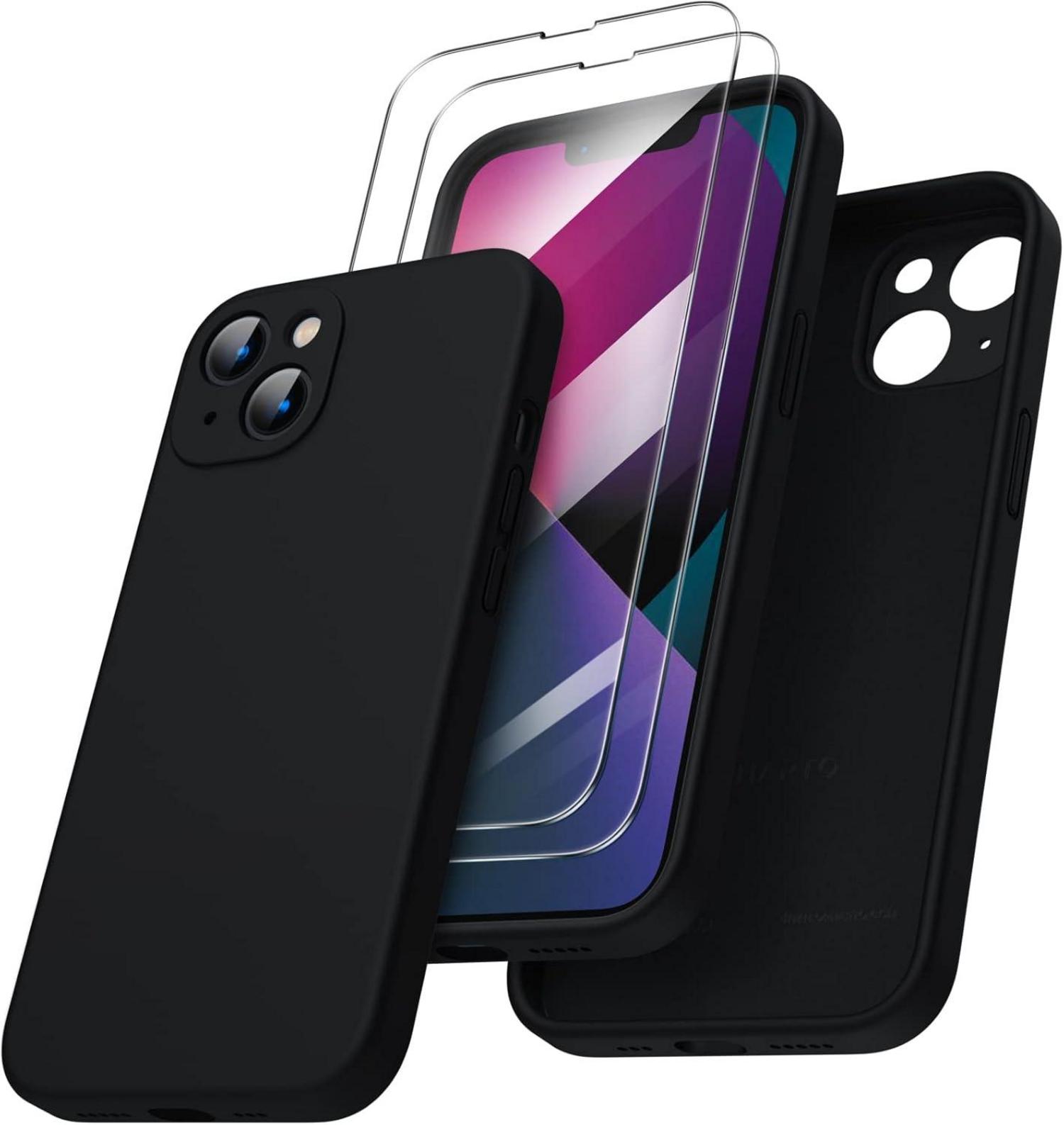 iPhone 13 Hülle mit 2x Schutzfolie Silikon Gel Case Schwarz