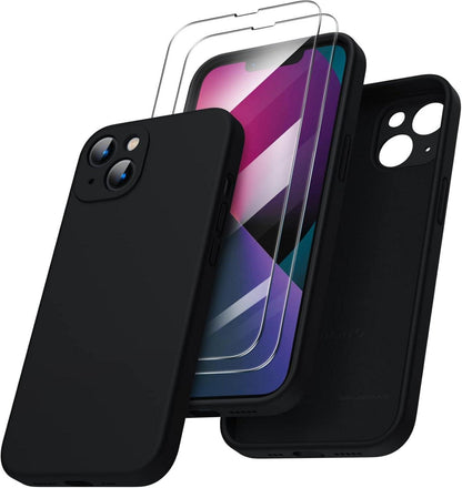 iPhone 13 Hülle mit 2x Schutzfolie Silikon Gel Case Schwarz
