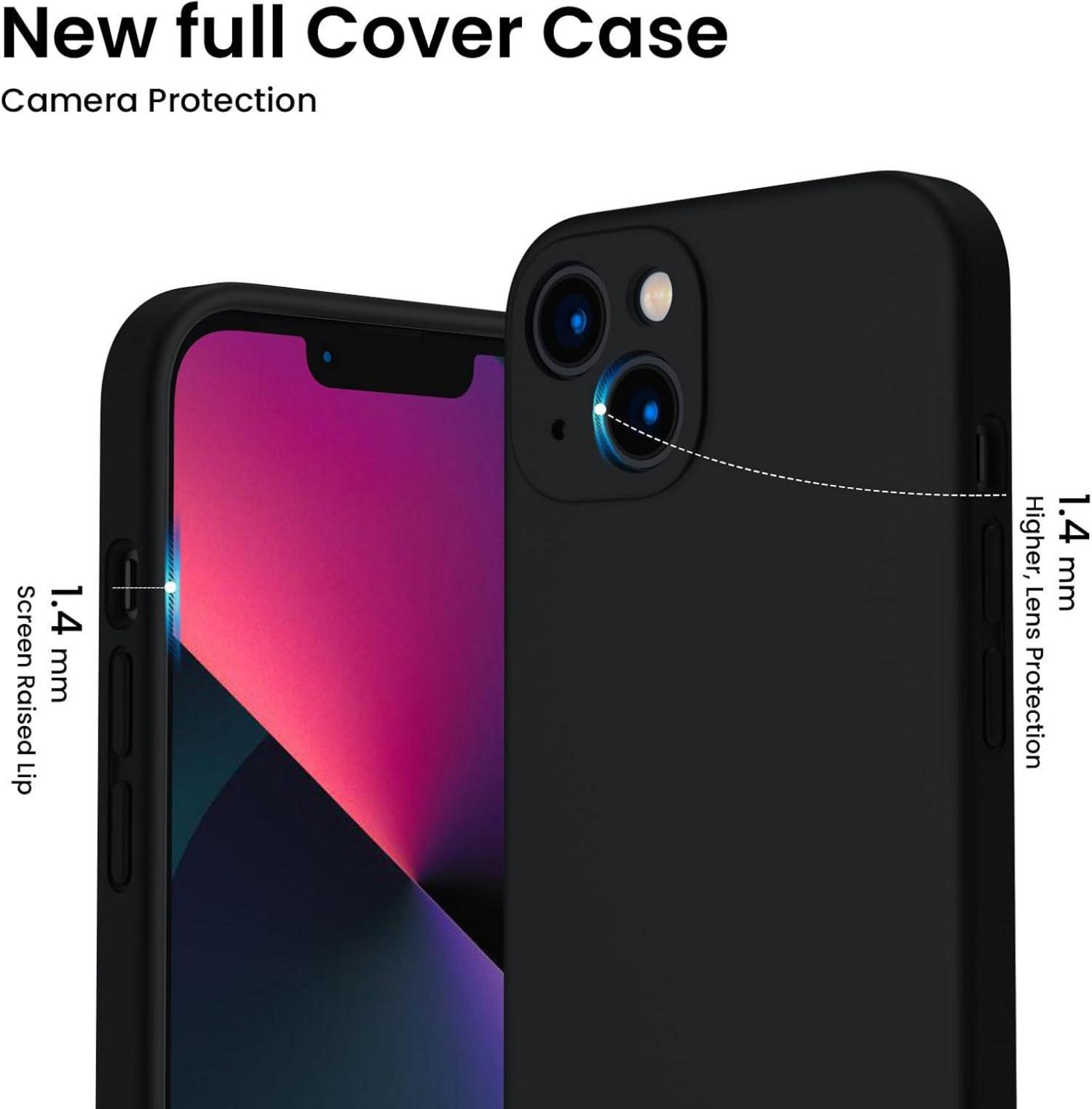 ORNARTO iPhone 13 Hülle + 2x Schutzfolie Silikon Stoßfest Schwarz