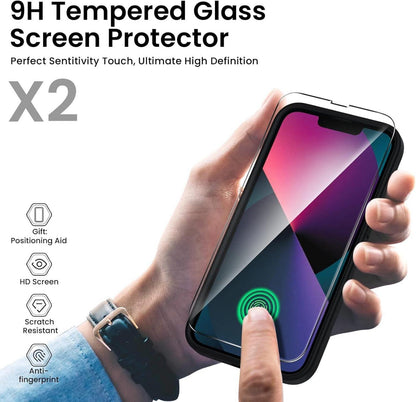 iPhone 13 Hülle Schwarz + 2x Schutzfolie Silikon Rundumschutz ORNARTO