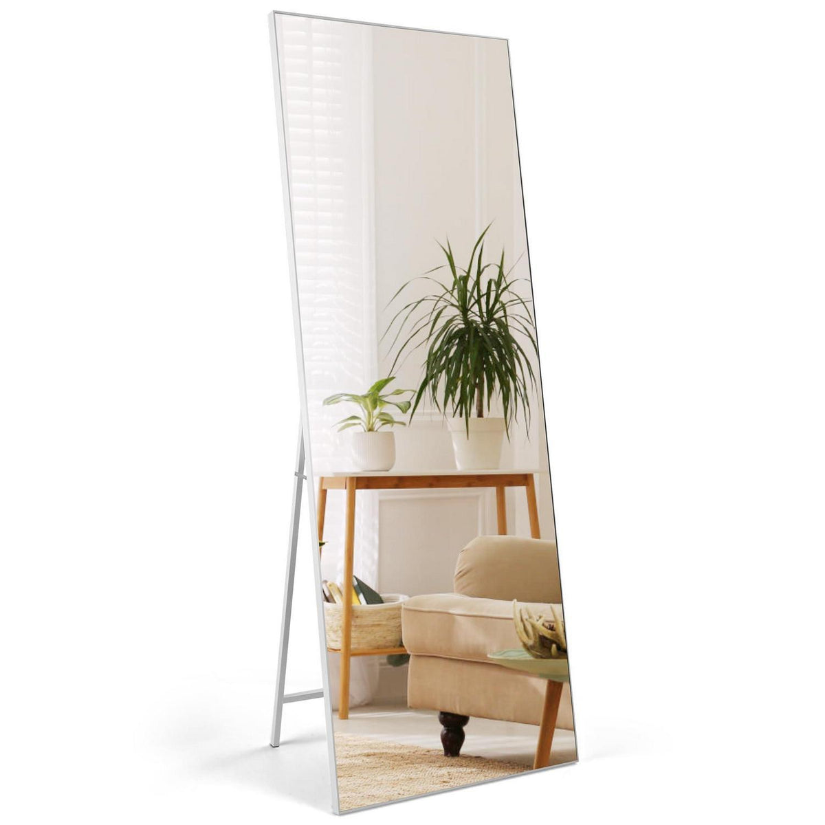 Großer Standspiegel 165x60cm mit weißem Rahmen – Ganzkörper Spiegel