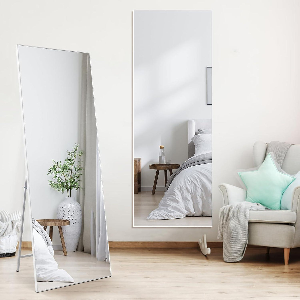 Großer Standspiegel 165x60cm mit weißem Rahmen – Ganzkörper Spiegel