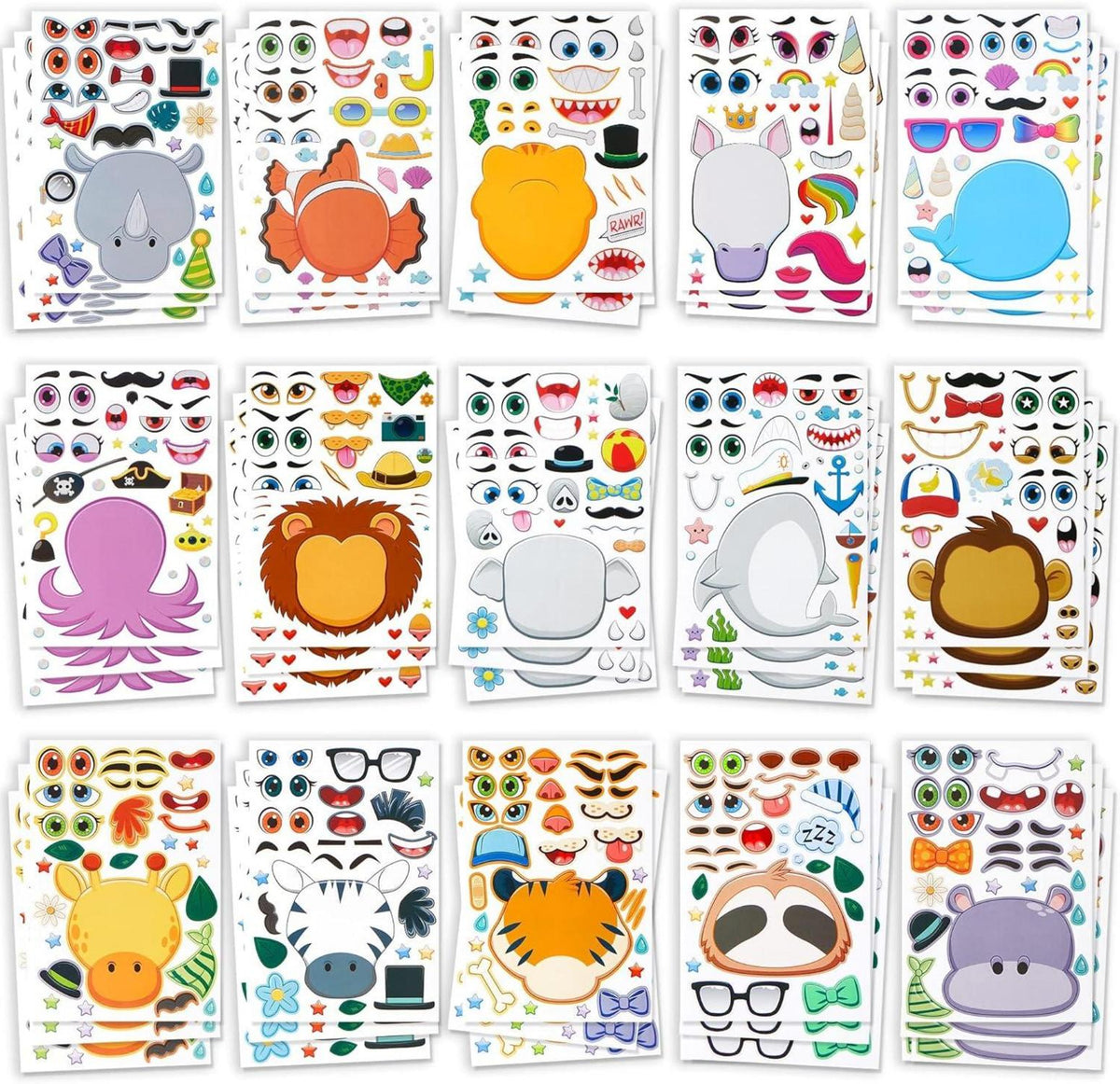90 Stück Tier Aufkleber Make-a-face Fantasie Safari Meer Craft