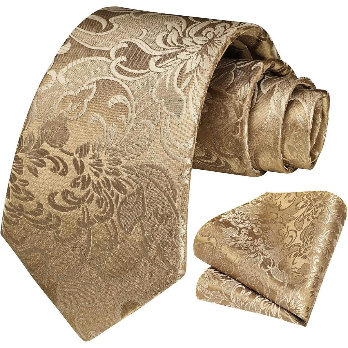 Krawatten-Set Herren Paisley Gold mit Einstecktuch für Hochzeit & Business