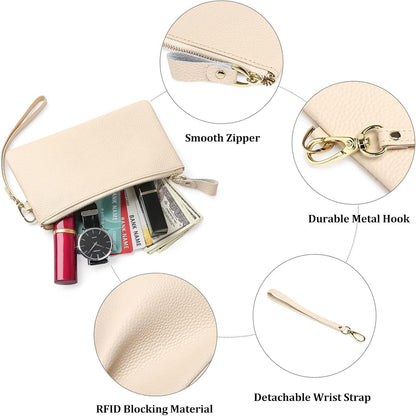 SENDEFN Damen RFID Handtasche Clutch Geldbörse Beige