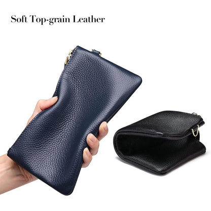 RFID Damen Handtasche Echtes Leder Clutch Münzfach Blau