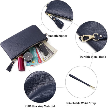 RFID Damen Handtasche Echtes Leder Clutch Münzfach Blau