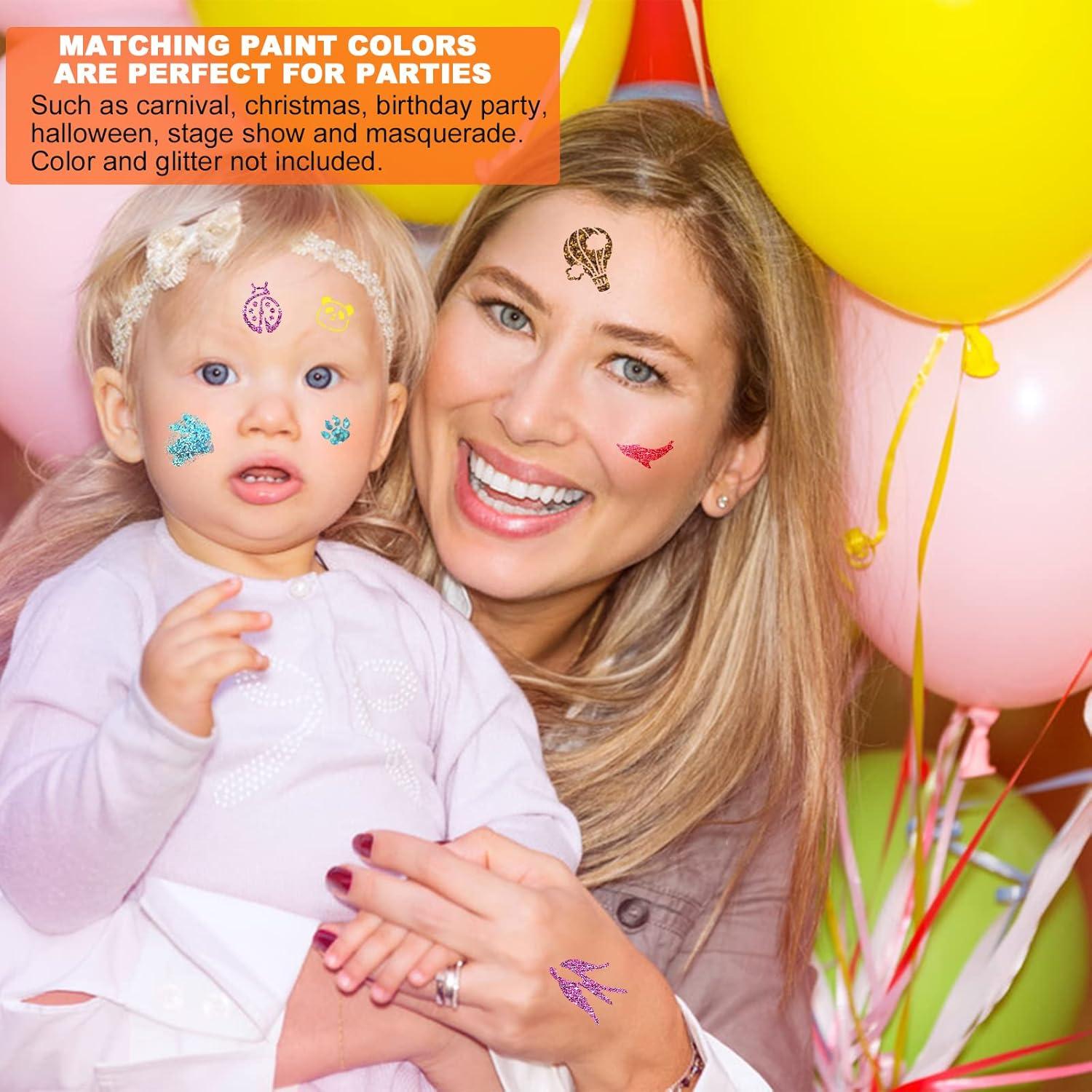 22 Kinder Tattoo Schablonen Set Gesicht Glitzer Aufkleber