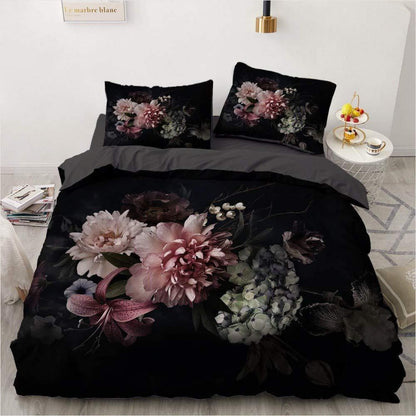 Vintage Blumen Bettwäsche Set Schwarz 155x220cm