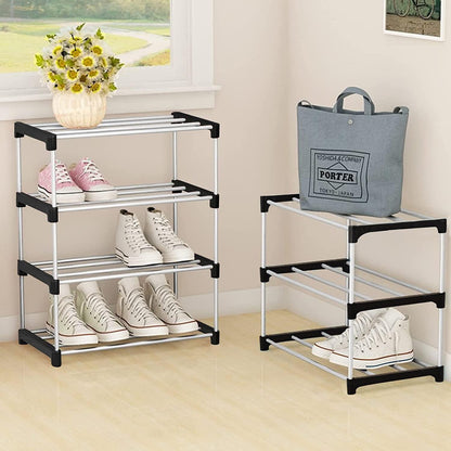 Kleines stapelbares Schuhregal 4 Ebenen Organizer Schwarz
