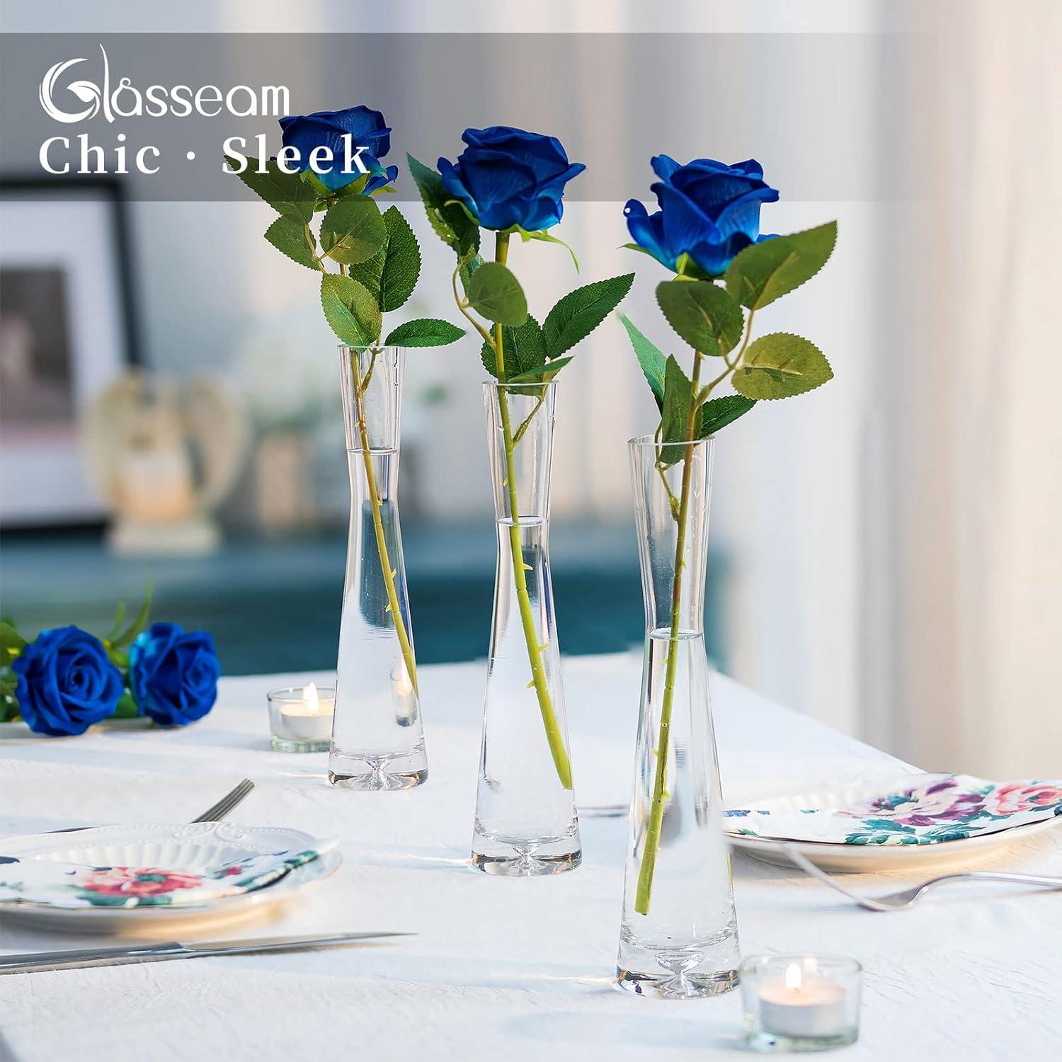 Moderne Glasvase 3er Set handgefertigt 20cm hoch - Schmale Tischdeko für Wohnzimmer Esstisch - Dekovase für Blumen