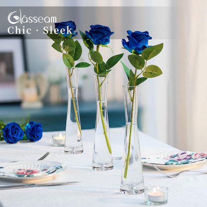 Moderne Glasvase 3er Set handgefertigt 20cm hoch - Schmale Tischdeko für Wohnzimmer Esstisch - Dekovase für Blumen