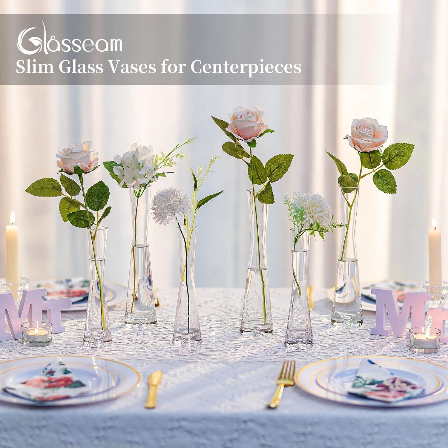 Blumenvase Glas Modern Schmal 3er Set 24.5cm Hoch Handmade