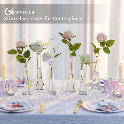 Blumenvase Glas Modern Schmal 3er Set 24.5cm Hoch Handmade
