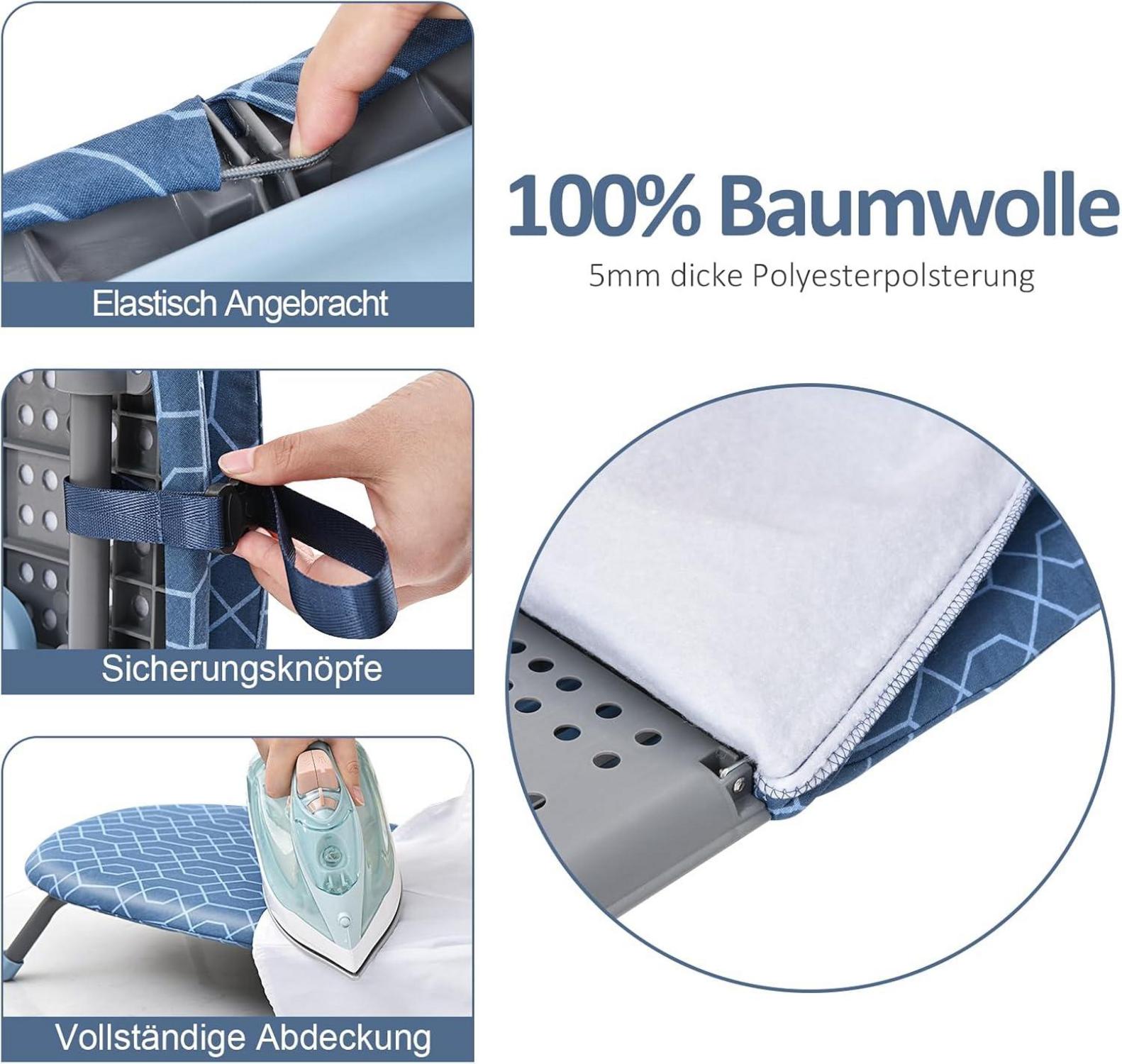 Klappbares Tisch-Bügelbrett mit hitzebeständigen Abdeckungen 31*82cm Blau Grau