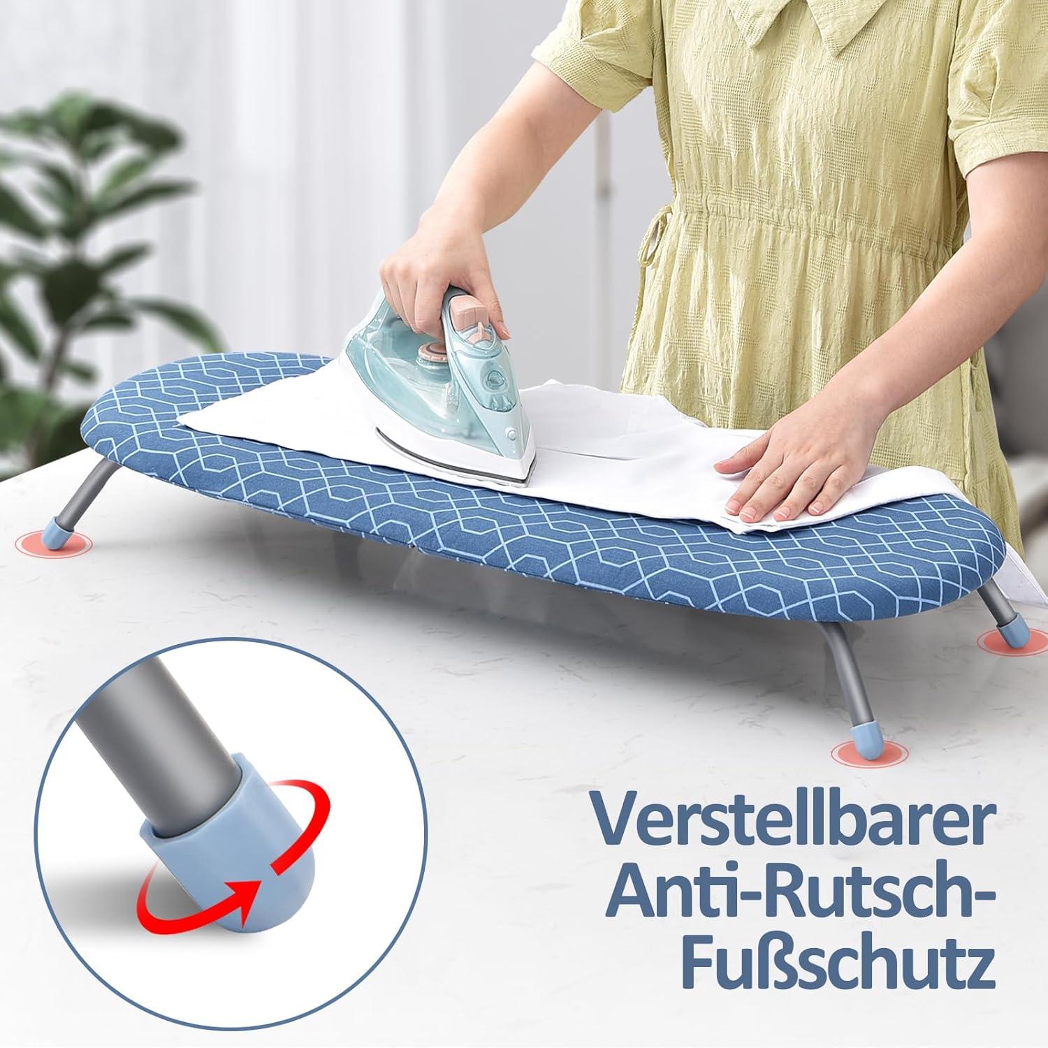 Klappbares Tisch-Bügelbrett 31x82cm hitzebeständige Abdeckungen Blau Grau