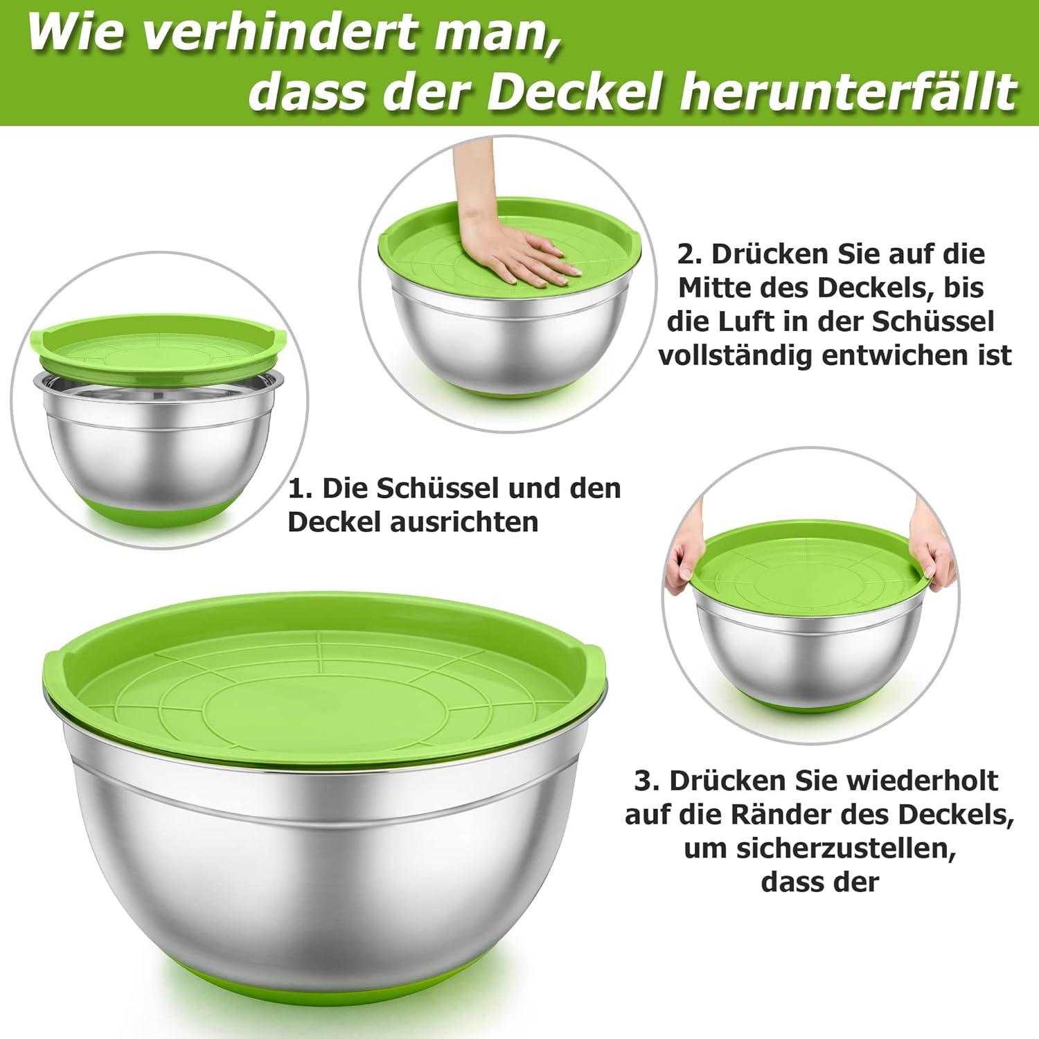 Rührschüssel Set Edelstahl Salatschüssel Luftdichten Deckel