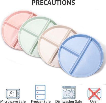 Orrdiffi 4er Speiseteller aus Gesunde PP 22.5cm 3-Fach geteilt BPA-frei