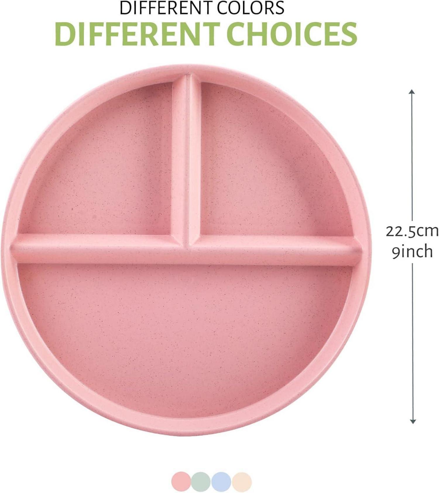 Plastikteller 4er Set Speiseteller 3 Geteilt BPA-Frei 22.5cm Rosa Grün