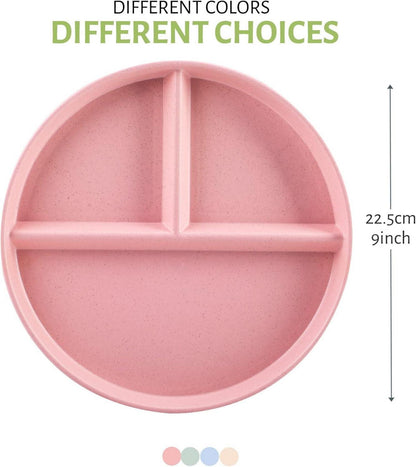 Plastikteller 4er Set Speiseteller 3 Geteilt BPA-Frei 22.5cm Rosa Grün