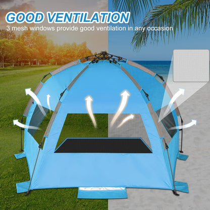 TAGVO Strandmuschel UV-Schutz Pop-Up Zelt 4 Personen Sonnenschutz, Belüftung, für Strand Camping