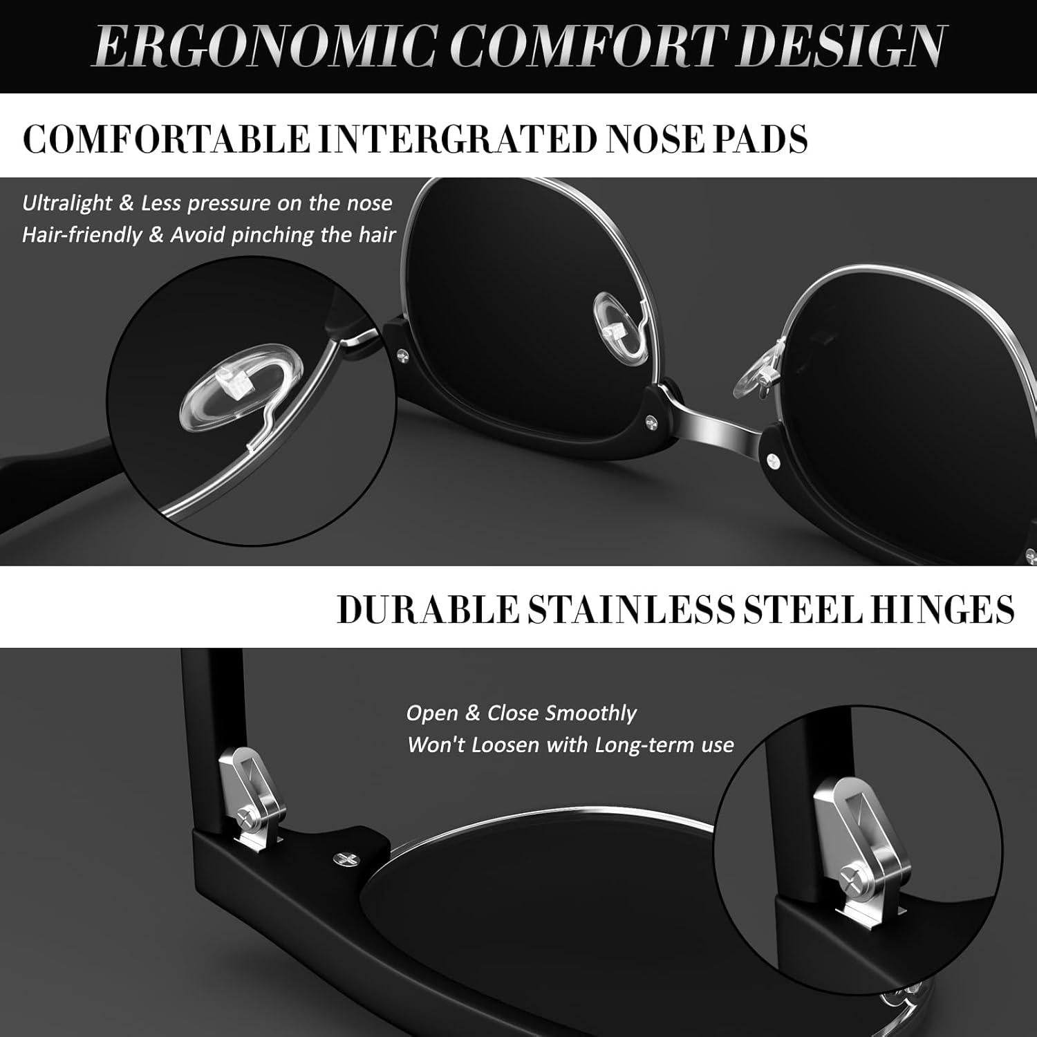 LINVO Polarisierte Sonnenbrille Halbrahmen UV400 Schwarz Grau & Silber Schwarz & Grau Gemustert