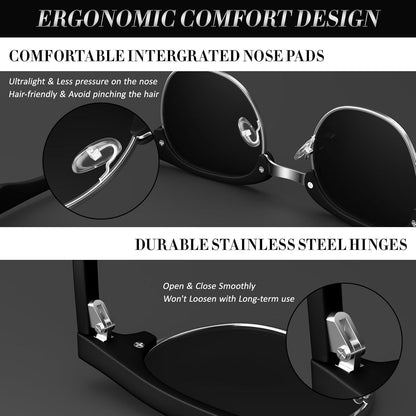LINVO Polarisierte Sonnenbrille Halbrahmen UV400 Schwarz Grau & Silber Schwarz & Grau Gemustert