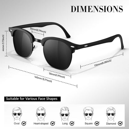 Polarisierte Sonnenbrille Halbrahmen 100% UV400 für Herren Damen - 3 Schwarz